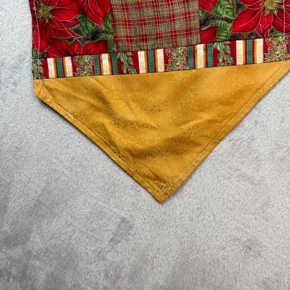 Handmade Table Runner Unisex 40in Red Poinsettia Plaid Quilted Christmas Holiday